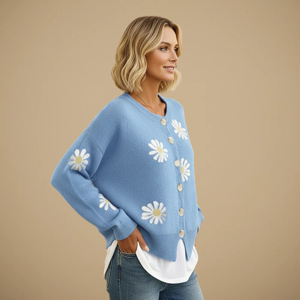 Daisy Embroidered Button-Up Cardigan for Women Fashion Grand
