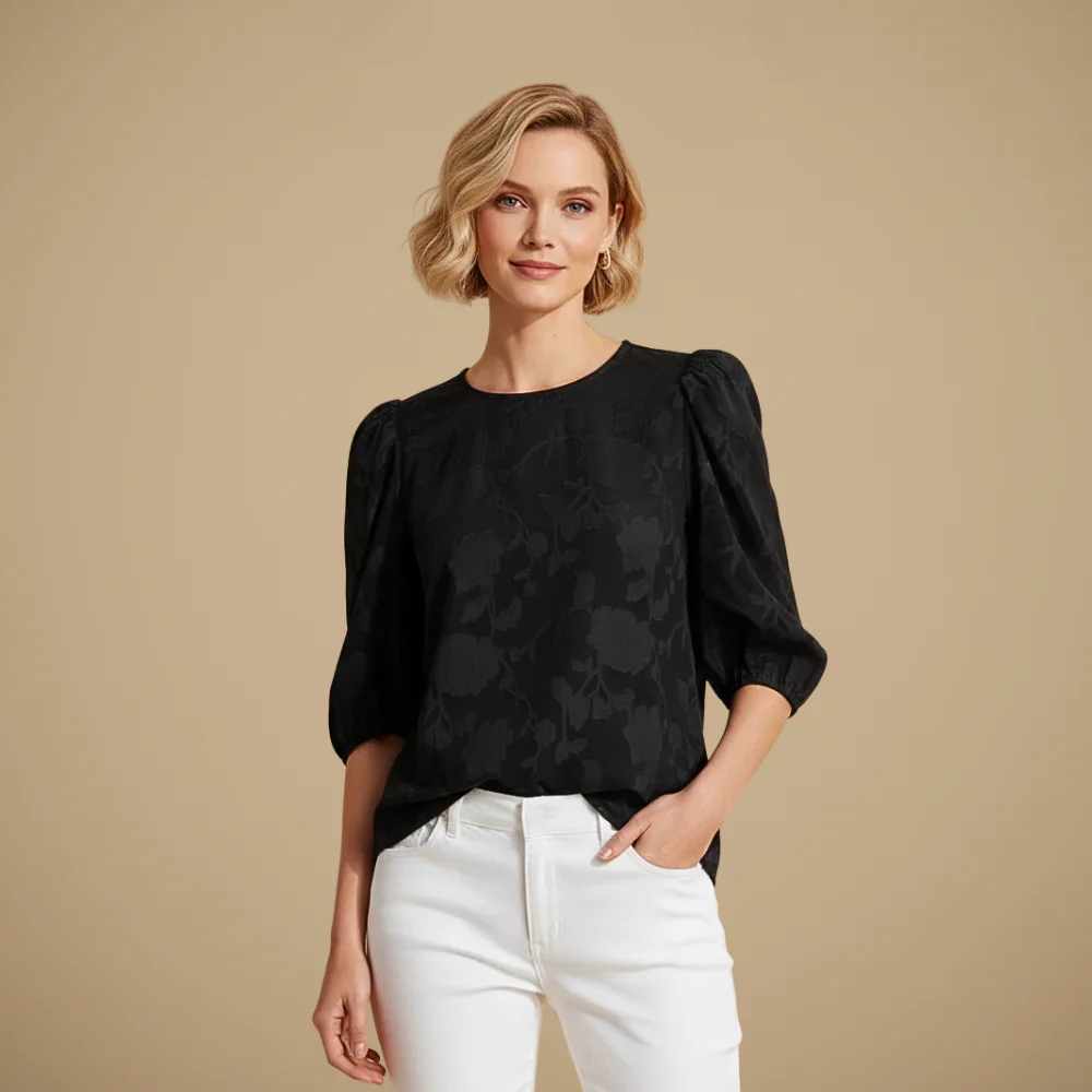 Women's Chiffon Round Neck Puff Top Fashion Grand