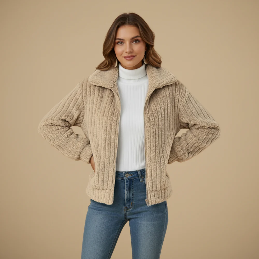 Women's Soft Lapel Zip Front Winter Jacket Fashion Grand