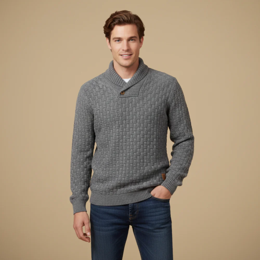 Men's knitted sweater with button collar Fashion Grand
