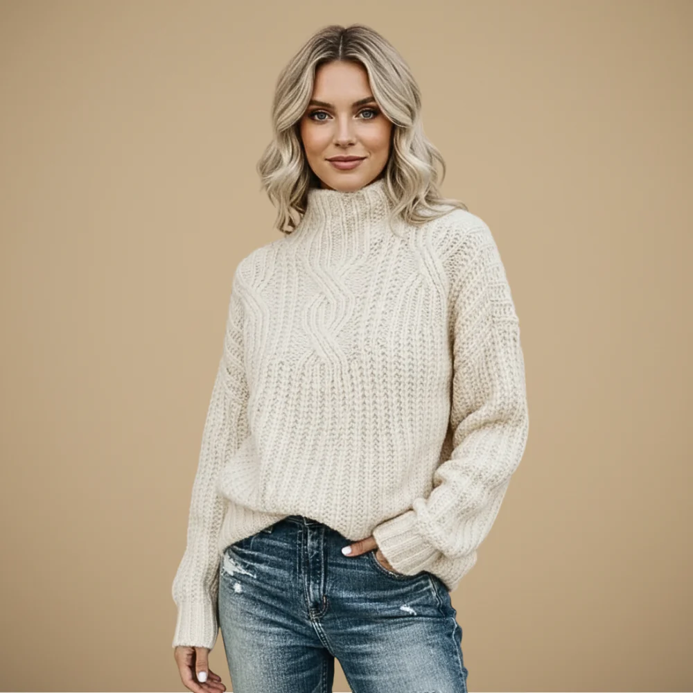 Women's Turtleneck Twist Knit Sweater Fashion Grand