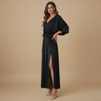 Women's V-Neck Tie Waist Long Dress Fashion Grand