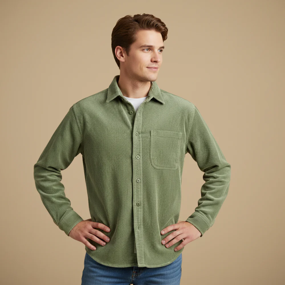 Men's Vintage Long Sleeve Corduroy Shirt Fashion Grand