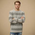 Men's Striped Crew Neck Stretch Pullover Sweater Fashion Grand