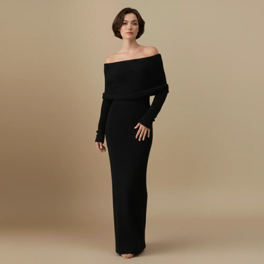 Women’s maxi dress off shoulder long sleeve elegant shape Fashion Grand