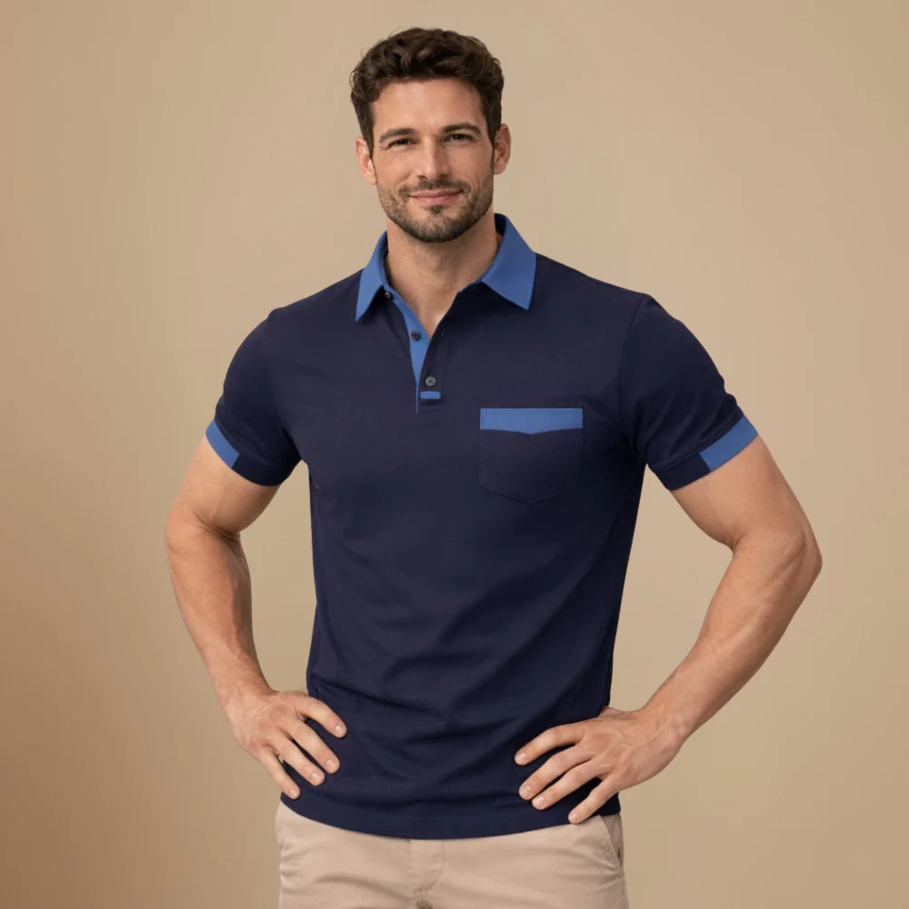 Men's short-sleeved polo shirt with slim fit and refined look Fashion Grand
