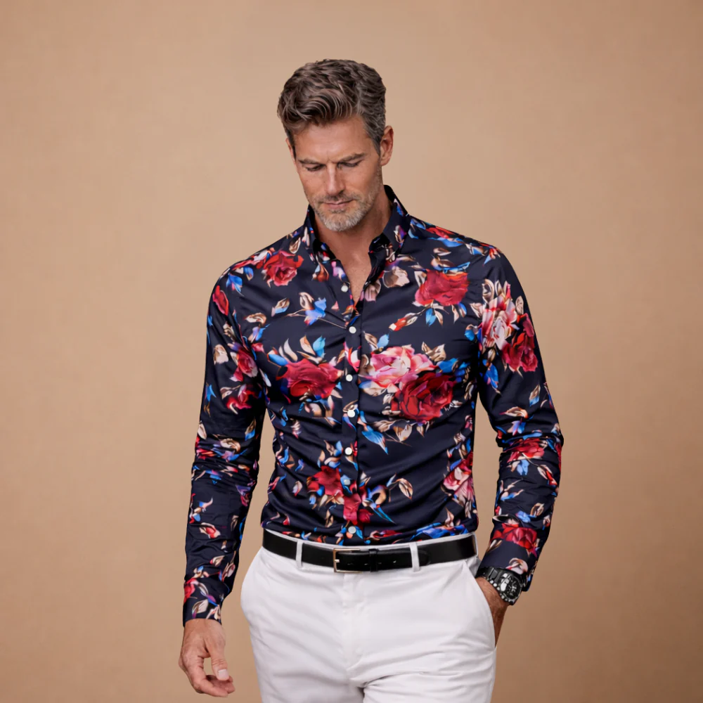 Men's shirt with floral print – long sleeves for a modern casual style Fashion Grand