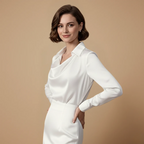 Women's elegant blouse with long sleeves and draped neckline Fashion Grand