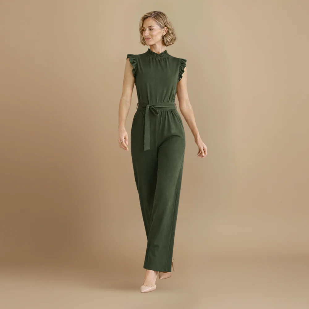 Women’s elegant sleeveless jumpsuit with waist belt Fashion Grand