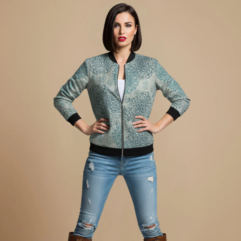 Women's Casual Print Long Sleeve Bomber Jacket Fashion Grand