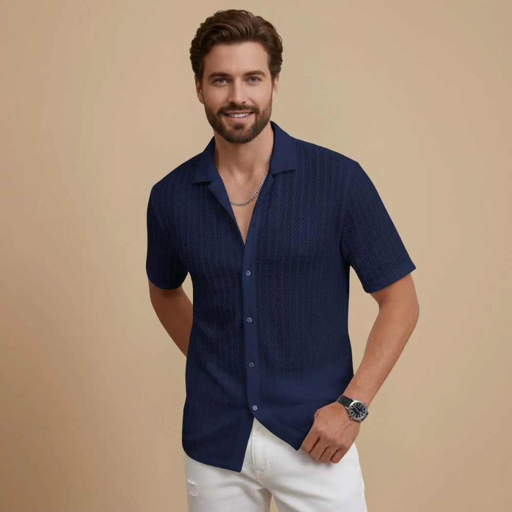 Solid Colours Men's Short Sleeve Button Shirt Fashion Grand