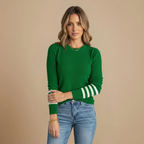 Women's Ribbed Knit Contrast Stripe Crew Jumper Fashion Grand