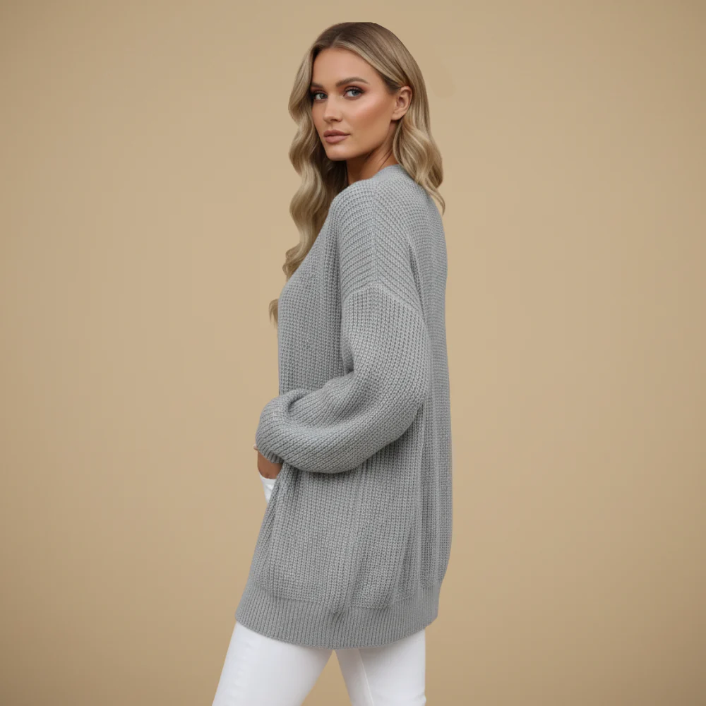 Women Chunky Knit Balloon Sleeve Open Cardigan Fashion Grand
