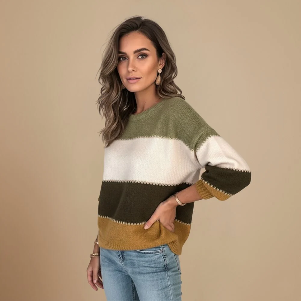 Loose Sweater Horizontal Color Block for Women Fashion Grand