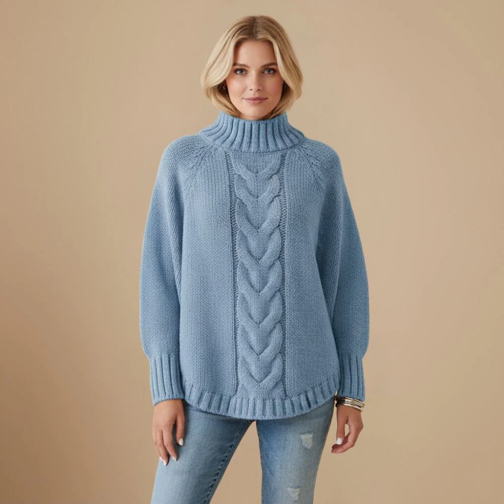 Women Cable Knit Batwing Sleeve High Neck Jumper Fashion Grand