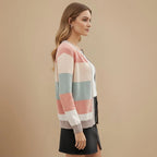Women's Collarless Striped Long Sleeve Jacket Fashion Grand