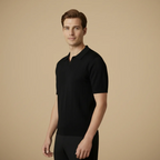 Men's short sleeved knitted v-neck polo shirt