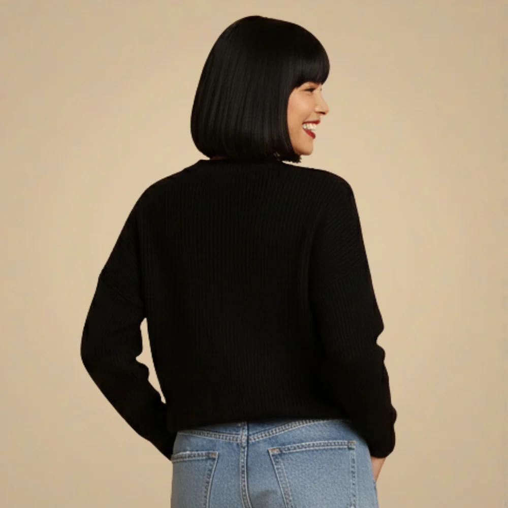 Crew Neck Knitted Sweater with Chest Pocket for Women Fashion Grand