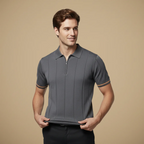 Men's quarter zip-up slim fit solid polo shirt