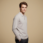 Men's long sleeve polo shirt with turned-down collar