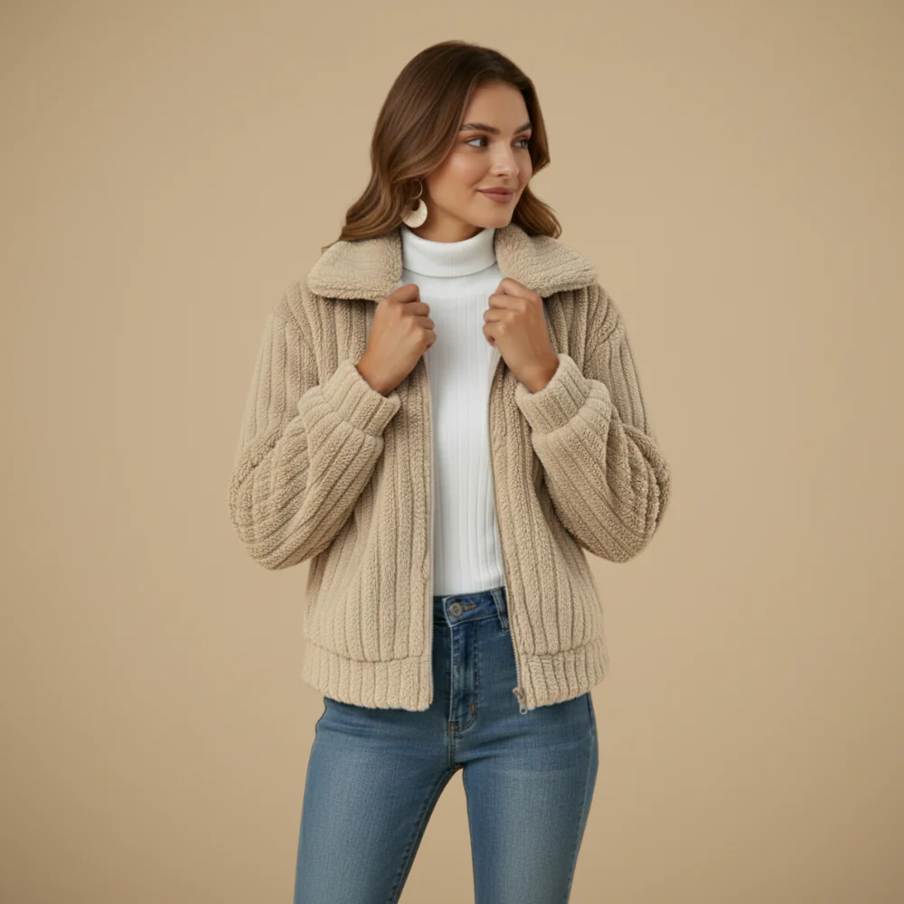 Women's Soft Lapel Zip Front Winter Jacket Fashion Grand