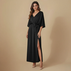 Women's V-Neck Tie Waist Long Dress Fashion Grand