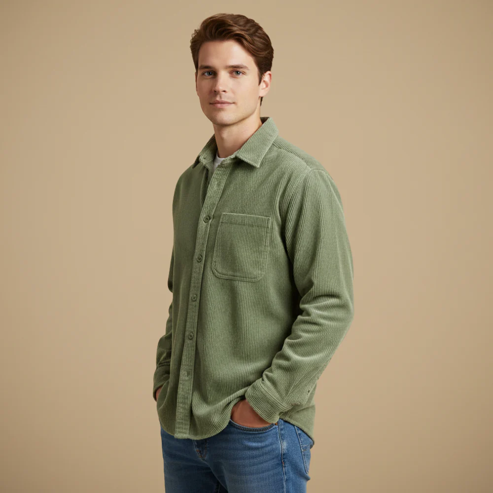 Men's Vintage Long Sleeve Corduroy Shirt Fashion Grand