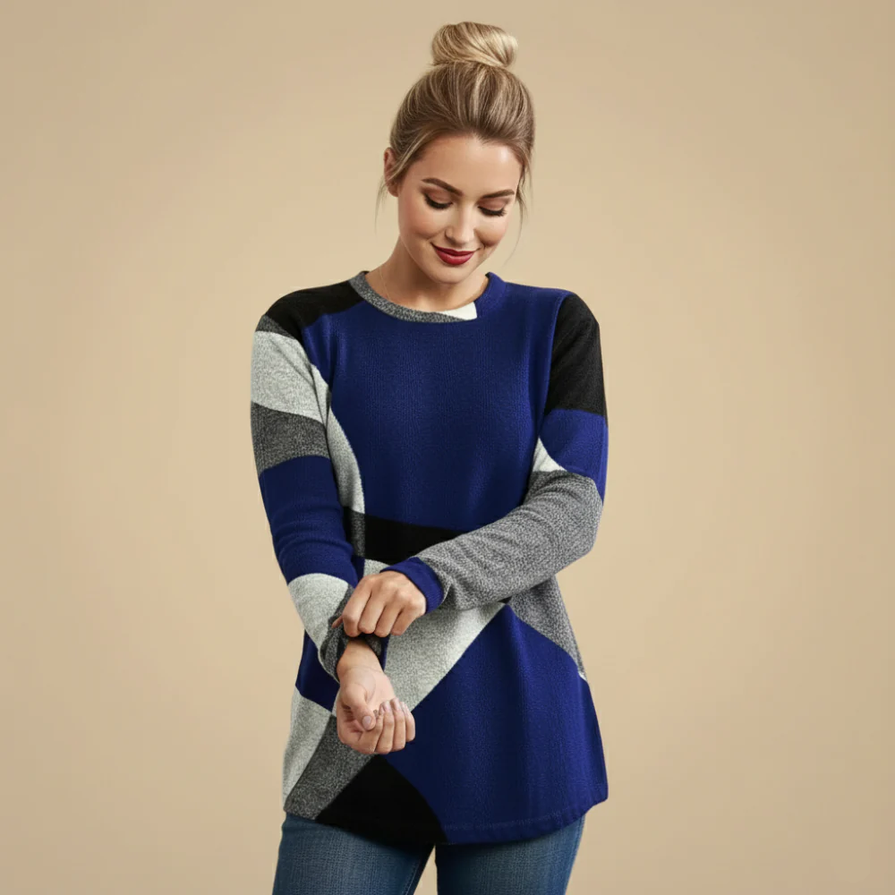 Women's Loose Sweater Geometric Patchwork Design Fashion Grand